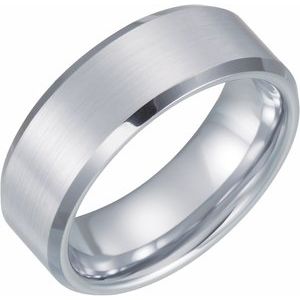 White Tungsten 8 mm Beveled-Edge Comfort-Fit Men's Band. TAR008:8310:P