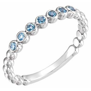 14K White Gold Natural Aquamarine Stackable Ring. 71813:600:P