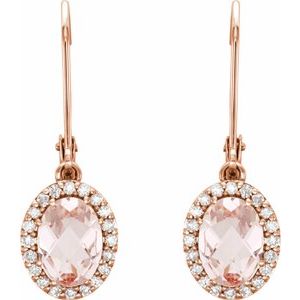 14K Rose Gold Natural Pink Morganite & 1/5 CTW Diamond Earrings
