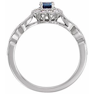 14K White Gold Round Natural Blue Sapphire 1/4 CTW Diamond Halo-Style Ring