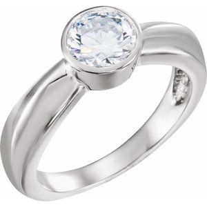 14K White Gold 6.5 mm Round Bezel-Set Solitaire Engagement Ring. 120289:245958:P