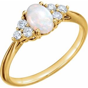 14K Yellow Gold Natural White Opal & 1/6 CTW Diamond Ring. 71812:601:P