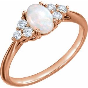 14K Rose Gold Natural White Opal & 1/6 CTW Diamond Ring. 71812:602:P