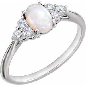 14K White Gold Natural White Opal & 1/6 CTW Diamond Ring. 71812:600:P