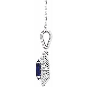 14K White Gold Lab-Grown Blue Sapphire & 1/3 CTW Diamond 18" Necklace