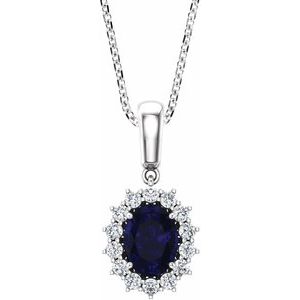14K White Gold Lab-Grown Blue Sapphire & 1/3 CTW Diamond 18" Necklace