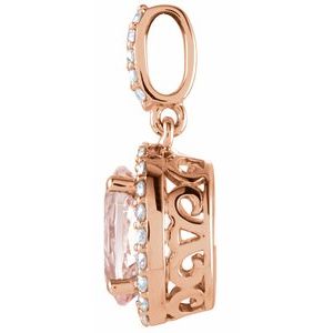 14K Rose Gold Natural Pink Morganite & 1/6 CTW Diamond Pendant