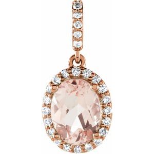 14K Rose Gold Natural Pink Morganite & 1/6 CTW Diamond Pendant