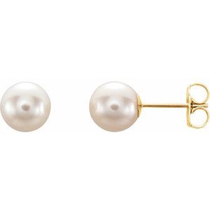 14K Yellow Gold Cultured White Freshwater Pearl Earrings. 1608:105:P