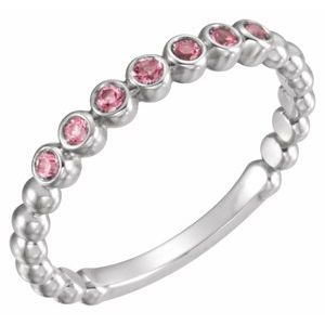14K White Gold Natural Pink Tourmaline Stackable Ring. 71813:60016:P