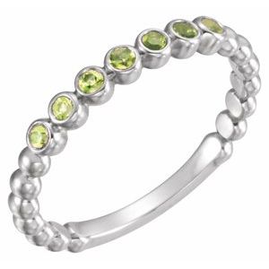 14K White Gold Natural Peridot Stackable Ring. 71813:60012:P