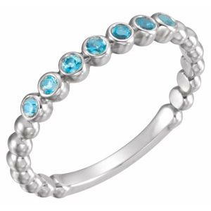 14K White Gold Natural Blue Zircon Stackable Ring. 71813:60020:P