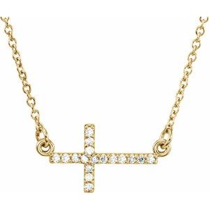 14K Yellow Gold .07 CTW Diamond Sideways Cross 16-18" Necklace