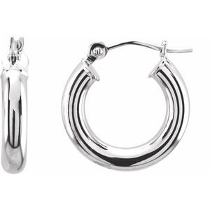 14K White Gold Tube 15 mm / 3 mm Hoop Earrings. 20826:163866:P