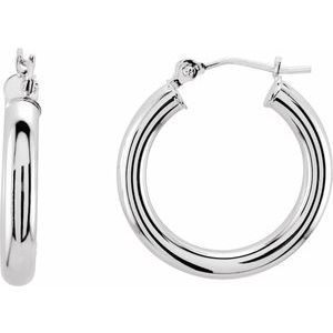 14K White Gold Tube 20 mm / 3 mm Hoop Earrings. 20826:163867:P