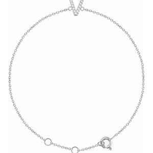 14K White Gold .05 CTW Diamond Initial V 6-7" Bracelet. 652689:60022:P