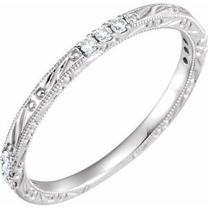 14K White Gold 1/10 CTW Diamond Hand-Engraved Anniversary Band. 653115:608:P