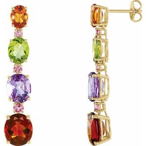 14K Yellow Gold Natural Multi-Gemstone Earrings. 66596:60002:P