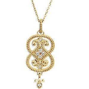 14K Yellow Gold .08 CTW Diamond Granulated 18" Necklace