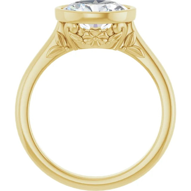 14K Yellow 9x7 mm Oval Solitaire Engagement Ring With Lab Diamonds. 1.5ct Center Stone. VS Clarity, F Color