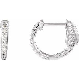 14K White Gold 1/4 CTW Diamond Inside-Outside 14.5 mm Hinged Hoop Earrings. 650183:1000:P