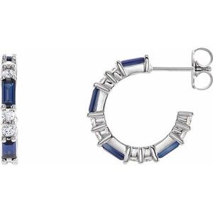 14K White Gold Natural Blue Sapphire & 1/2 CTW Diamond 17.2 mm Hoop Earrings