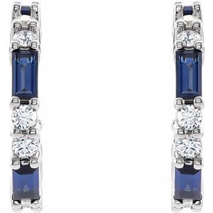14K White Gold Natural Blue Sapphire & 1/2 CTW Diamond 17.2 mm Hoop Earrings