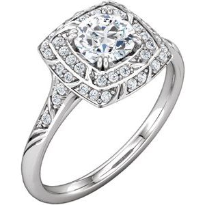 14K White Gold 5.8 mm Round 1/6 CTW Diamond Halo-Style Accented Engagement Ring. 121961:201:P