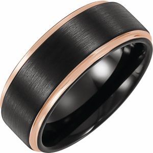 18K Rose Gold PVD & Black PVD Tungsten 8 mm Stepped-Edge Comfort-Fit Flat Men's Band. TAR51908:1006:P