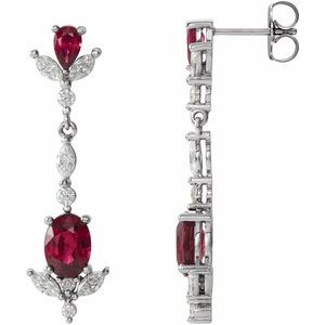 14K White Gold Natural Ruby & 3/4 CTW Diamond Dangle Earrings