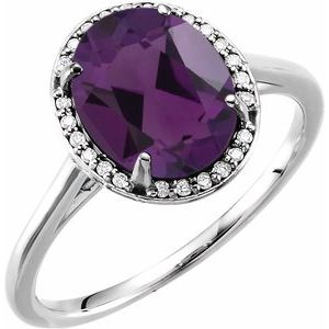 14K White Gold 10x8 mm Natural Amethyst & .06 CTW Diamond Ring. 71634:110:P