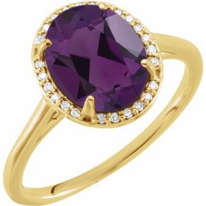 14K Yellow Gold 10x8 mm Natural Amethyst & .06 CTW Diamond Ring. 71634:111:P