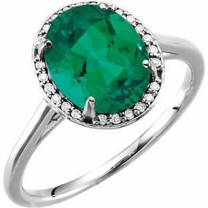 14K White Gold 10x8 mm Lab-Grown Emerald & .06 CTW Diamond Ring. 71634:114:P