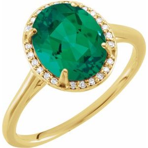 14K Yellow Gold 10x8 mm Lab-Grown Emerald & .06 CTW Diamond Ring. 71634:115:P