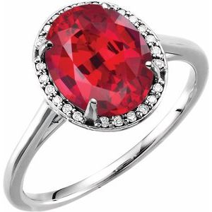 14K White Gold 10x8 mm Lab-Grown Ruby & .06 CTW Diamond Ring. 71634:118:P