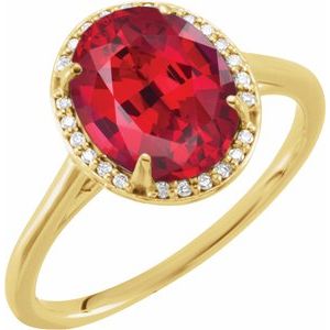 14K Yellow Gold 10x8 mm Lab-Grown Ruby & .06 CTW Diamond Ring. 71634:119:P