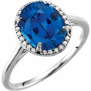 14K White Gold 10x8 mm Lab-Grown Blue Sapphire & .06 CTW Diamond Ring. 71634:122:P