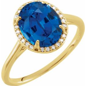 14K Yellow Gold 10x8 mm Lab-Grown Blue Sapphire & .06 CTW Diamond Ring. 71634:123:P