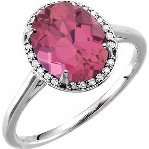 14K White Gold 10x8 mm Natural Pink Tourmaline & .06 CTW Diamond Ring. 71634:124:P