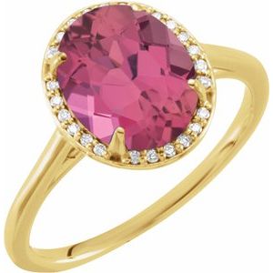 14K Yellow Gold 10x8 mm Natural Pink Tourmaline & .06 CTW Diamond Ring. 71634:125:P