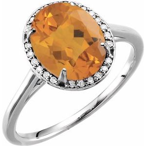 14K White Gold 10x8 mm Natural Citrine & .06 CTW Diamond Ring. 71634:126:P