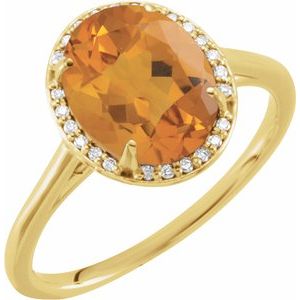 14K Yellow Gold 10x8 mm Natural Citrine & .06 CTW Diamond Ring. 71634:127:P