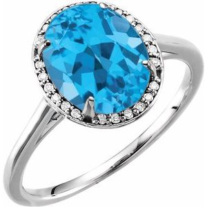 14K White Gold 10x8 mm Natural Swiss Blue Topaz & .06 CTW Diamond Ring. 71634:128:P