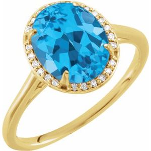14K Yellow Gold 10x8 mm Natural Swiss Blue Topaz & .06 CTW Diamond Ring. 71634:129:P