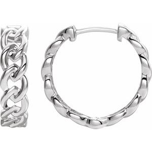 14K White Gold Chain Link Hinged 19.6 mm Hoop Earrings. 653403:601:P