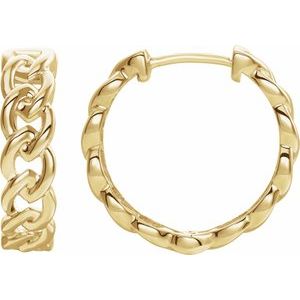 14K Yellow Gold Chain Link Hinged 19.6 mm Hoop Earrings. 653403:600:P