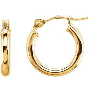 14K Yellow Gold Tube 13 mm / 2 mm Hoop Earrings. 20270:163840:P