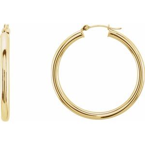 14K Yellow Gold Tube 35 mm / 3 mm Hoop Earrings. 20826:163876:P