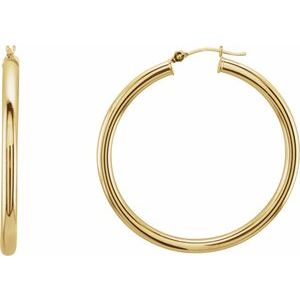14K Yellow Gold Tube 40 mm / 3 mm Hoop Earrings. 20826:163877:P