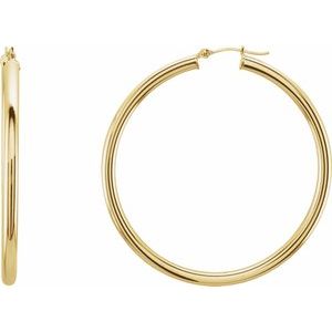 14K Yellow Gold Tube 48 mm / 3 mm Hoop Earrings. 20826:163878:P